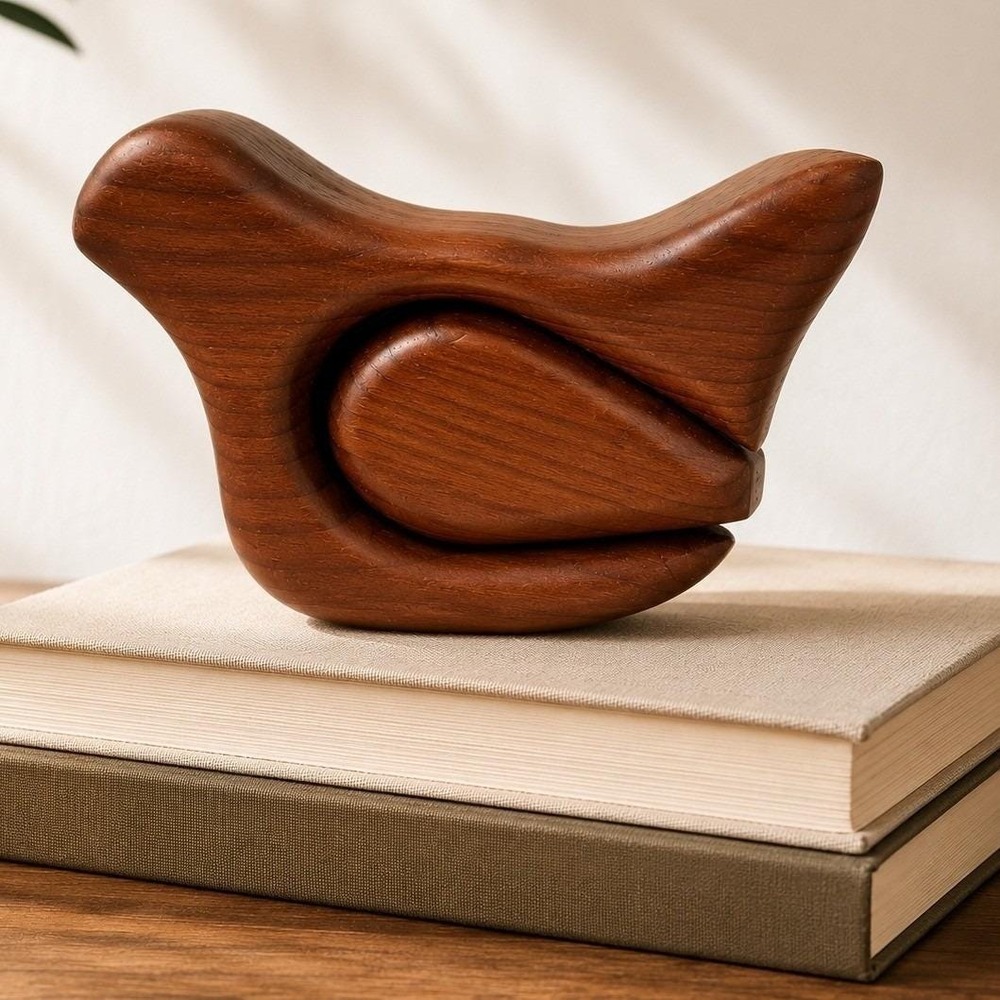 Vintage Handcrafted Native Redwood Wood Bird Trinket Box Ring Holder Mid Century